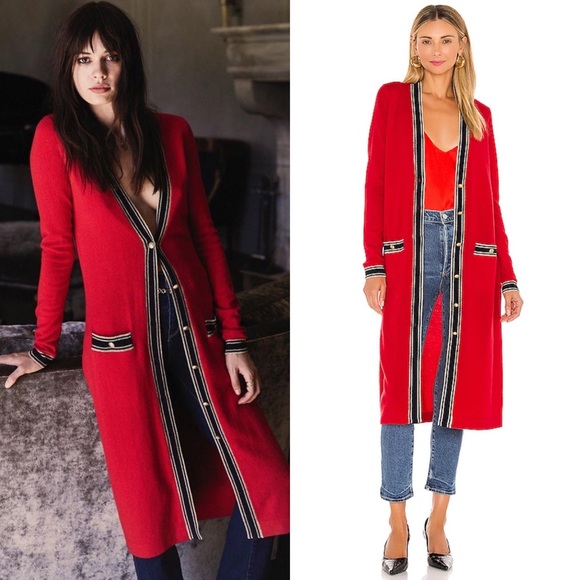L'AGENCE Tinsley Long Cardigan in Fiery Red Size Small